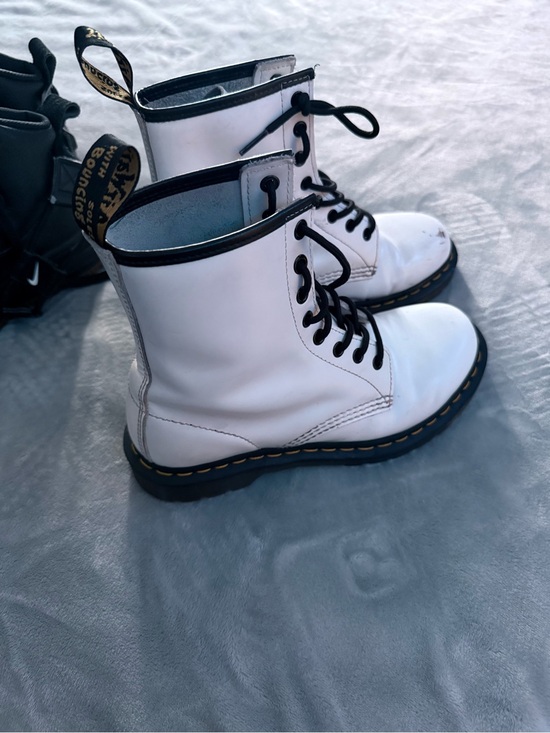 Dr. Martens Shoes - Dr. Martens White Leather Lace-Up Combat Boots with Black Trim